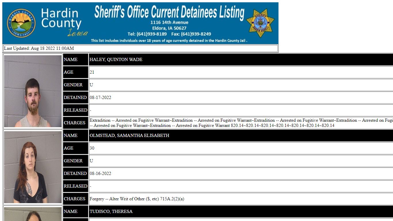 Hardin County Current Detainees
